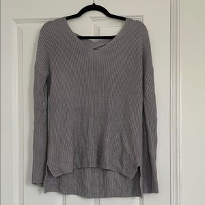 Olive & Oak Heather Gray Knit Top with Criss Cross Back